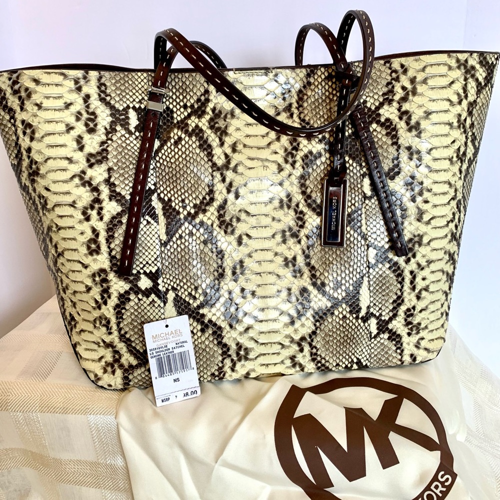 Michael Kors Natural leather phython tote.